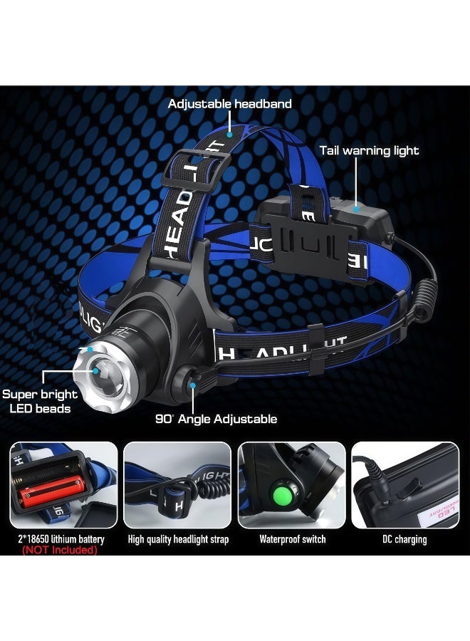 شو وو مصباح أمامي ذكي للتكبير، مصباح أمامي قابل لإعادة الشحن، 800 لومن، مصباح أمامي فائق السطوع، IPX6 مصباح أمامي مقاوم للماء قابل للتكبير، مصابيح رأس قابلة للدوران 90 درجة للجبهة، مصباح أمامي للتركيز قابل للتعديل، أوضاع إضاءة بيضاء وزرقاء، مصابيح أمامية LED للبالغين، للتخييم، المشي لمسافات طويلة، في الهواء الطلق، الصيد، الجري - Image 2